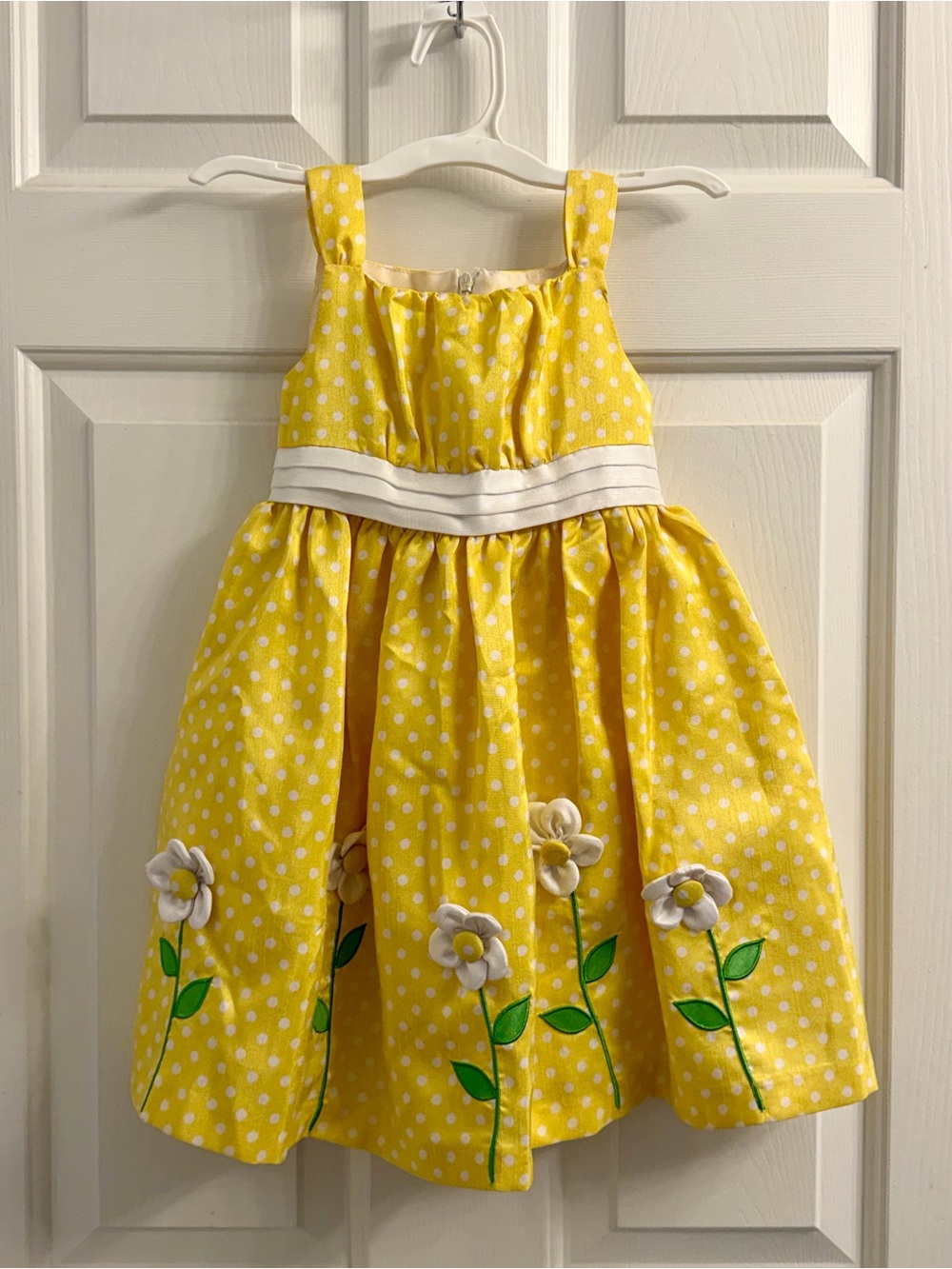 American Princess Yellow Polka Dot Floral Applique Dress